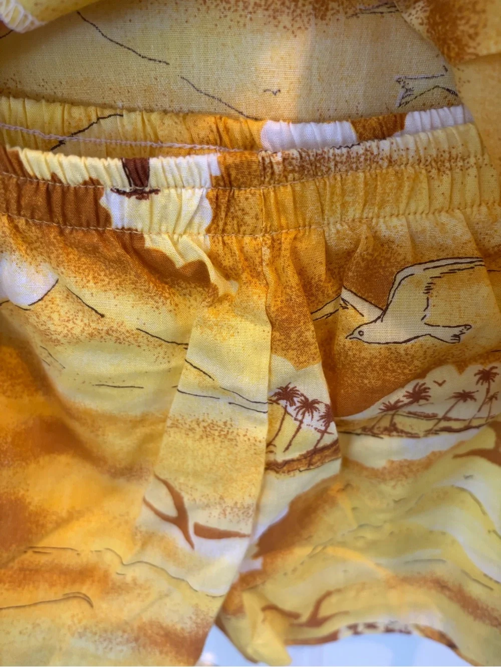 Vintage NAPILI 60’s/70’s Yellow Hawaiian Print Kids Button-Down Matching Set